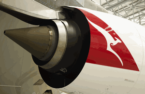 A Rolls Royce engine on a Qantas A380 aircraft.
